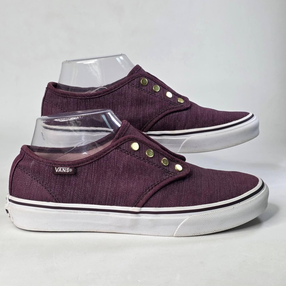 Vans Atwood Low Burgundy Heather Gold Stud Slip On Sneakers Women's 6.5 721356